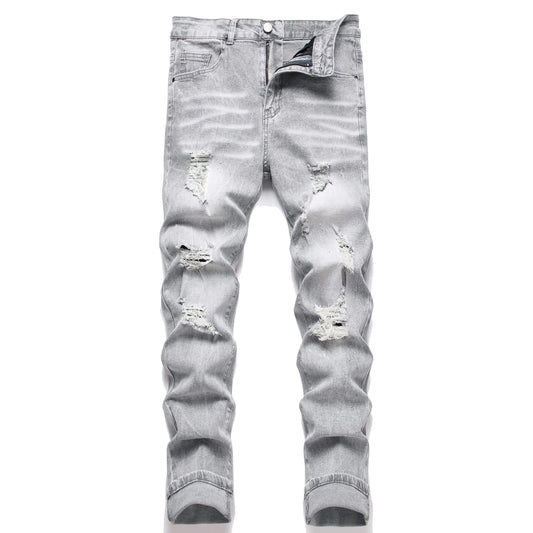 Homllyer Mens Ripped Jeans Straight Leg Stretch Skinny Jeans for MenSlim Fit Denim Pants（1992，28） Gray