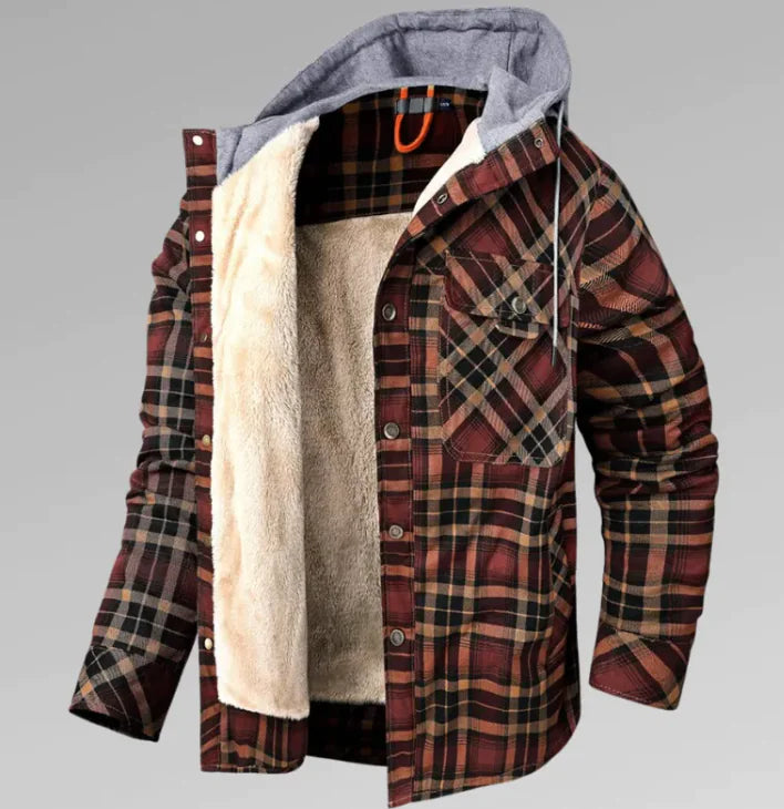 Winter Warm Hooded Plaid Jacket