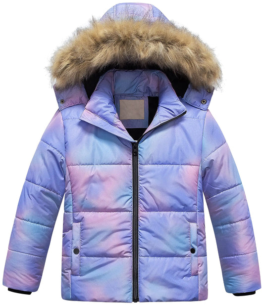 Chrisuno Girls Thicken Fleece Puffer Jacket Waterproof Ski Jacket Snow Winter Raincoat With Detachable Hood Ombre 10-12