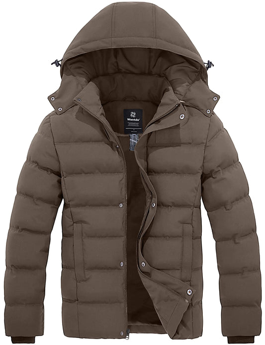 wantdo Mens Quilted Winter Jacket Thicken Bubble Coat Puffer Jacket (Brown Large)