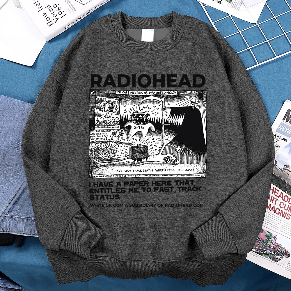 Funny Radiohead Print Clothing Men Women Hip Hop Loose Hoody Vintage Pullover Sweatshirt Autumn Fleece Fleece Pullover Couple