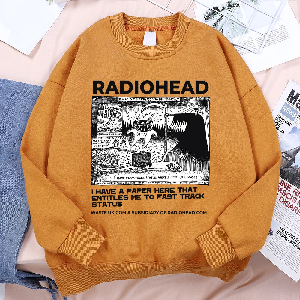 Funny Radiohead Print Clothing Men Women Hip Hop Loose Hoody Vintage Pullover Sweatshirt Autumn Fleece Fleece Pullover Couple