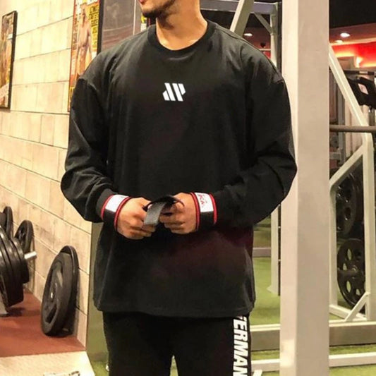 Men Long Sleeve Shirts Loose Oversize T Shirt for Men Autumn Workout Fitness Gym Hip Hop Clothing Men