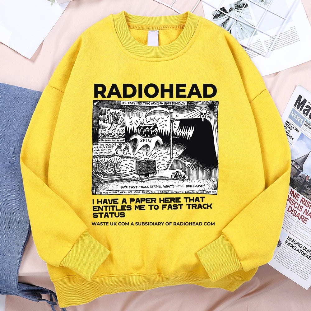 Funny Radiohead Print Clothing Men Women Hip Hop Loose Hoody Vintage Pullover Sweatshirt Autumn Fleece Fleece Pullover Couple