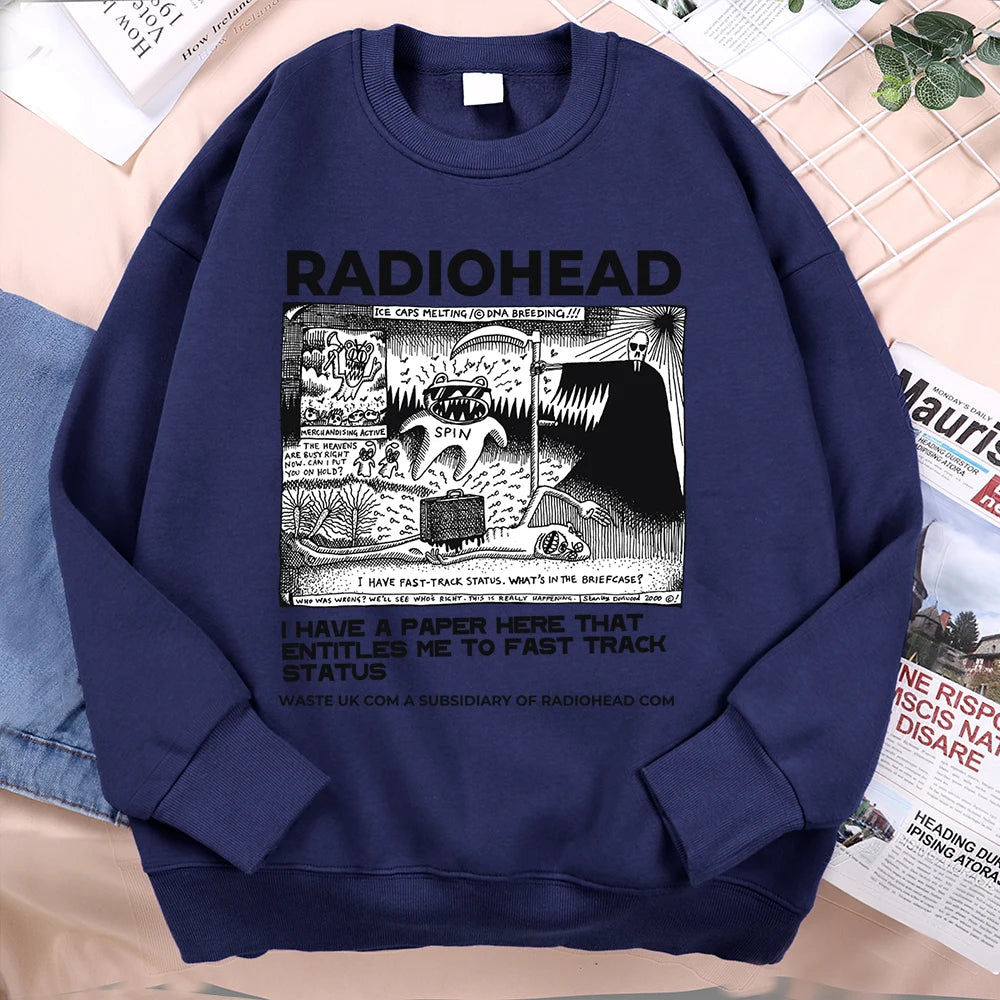 Funny Radiohead Print Clothing Men Women Hip Hop Loose Hoody Vintage Pullover Sweatshirt Autumn Fleece Fleece Pullover Couple