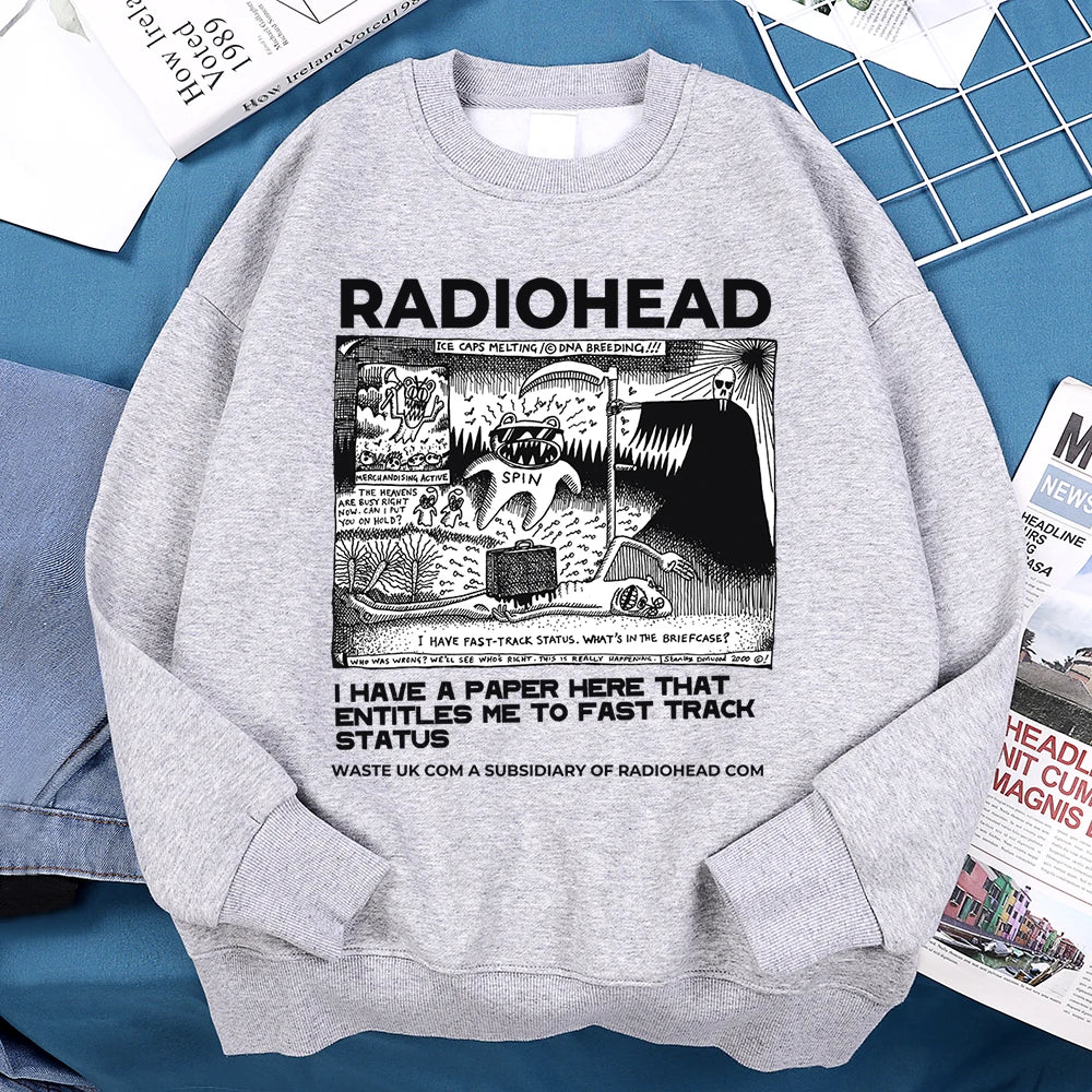 Funny Radiohead Print Clothing Men Women Hip Hop Loose Hoody Vintage Pullover Sweatshirt Autumn Fleece Fleece Pullover Couple