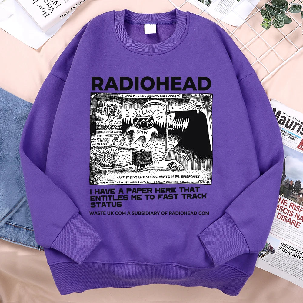 Funny Radiohead Print Clothing Men Women Hip Hop Loose Hoody Vintage Pullover Sweatshirt Autumn Fleece Fleece Pullover Couple