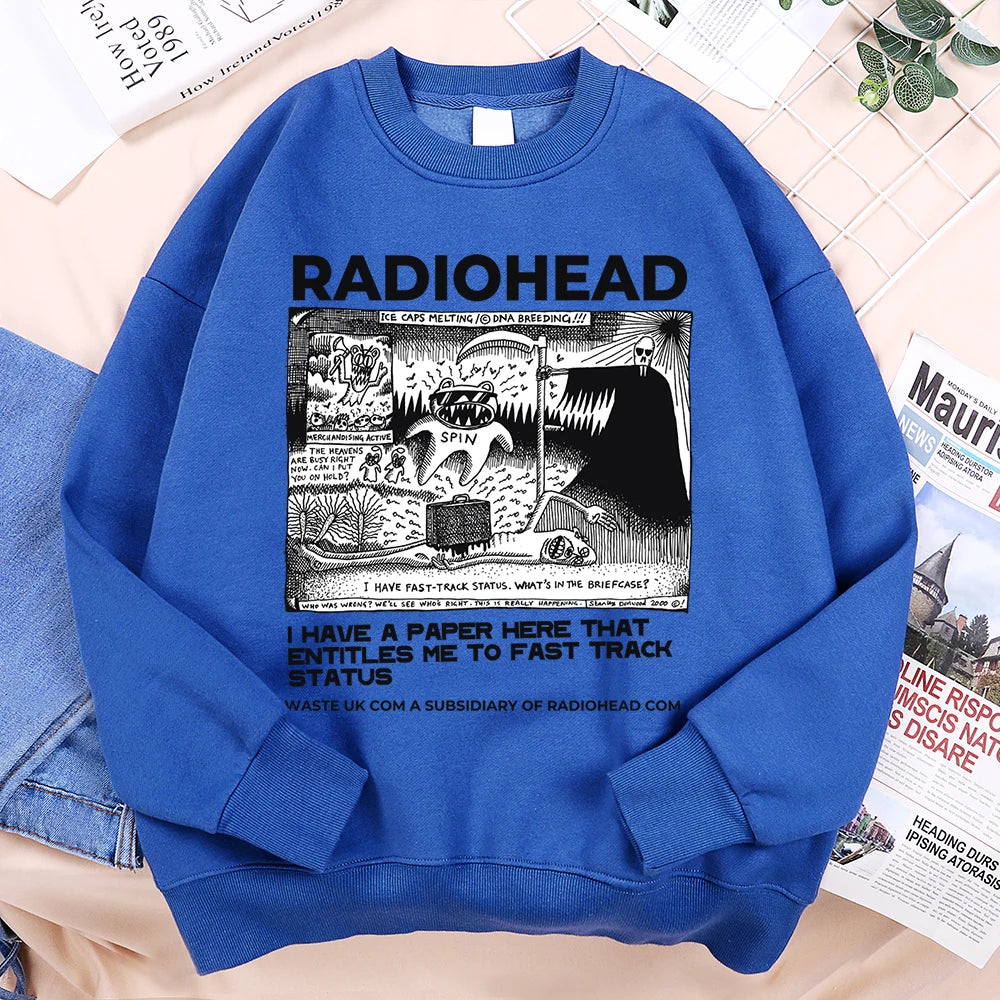 Funny Radiohead Print Clothing Men Women Hip Hop Loose Hoody Vintage Pullover Sweatshirt Autumn Fleece Fleece Pullover Couple