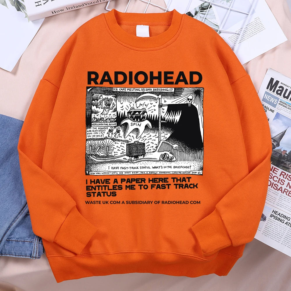 Funny Radiohead Print Clothing Men Women Hip Hop Loose Hoody Vintage Pullover Sweatshirt Autumn Fleece Fleece Pullover Couple