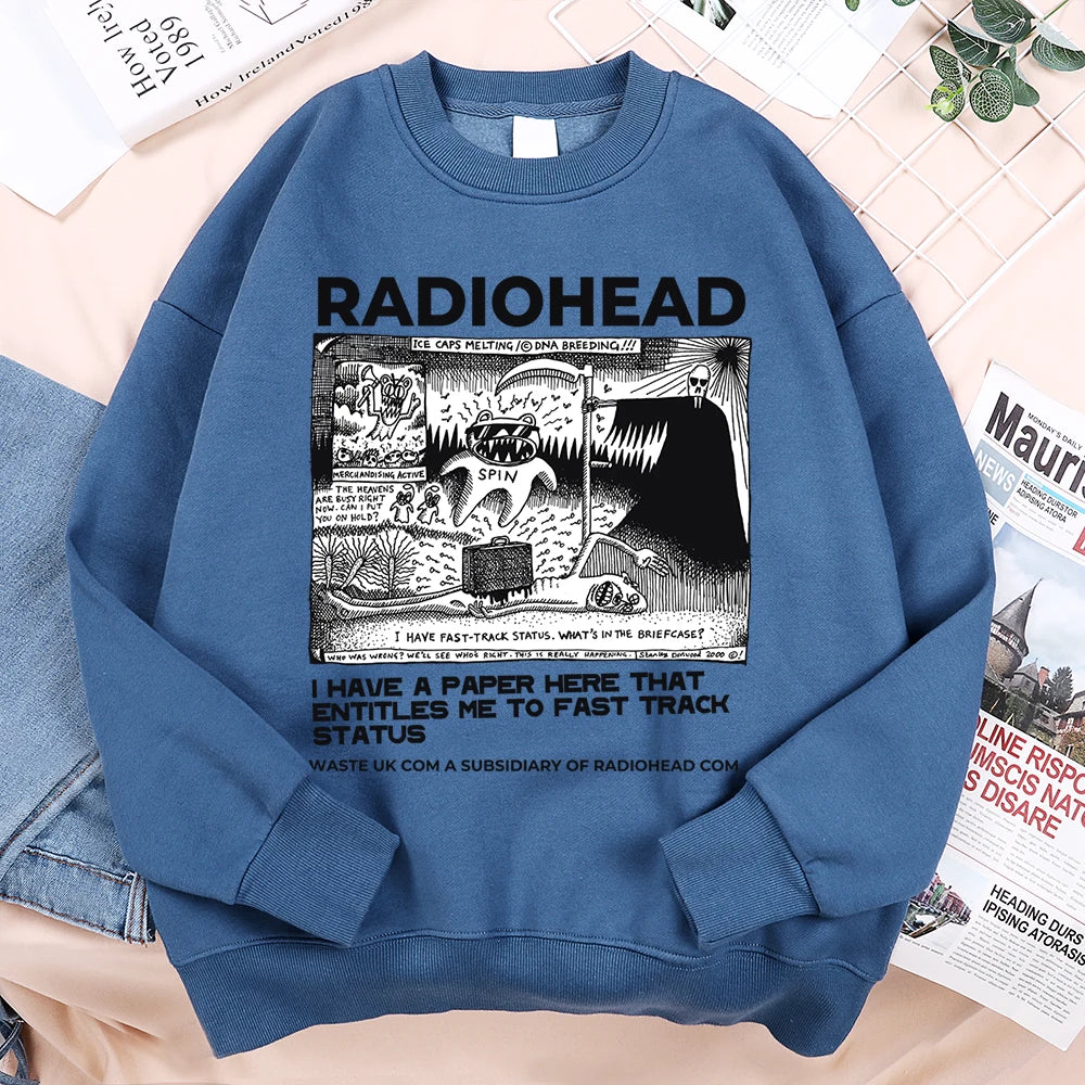 Funny Radiohead Print Clothing Men Women Hip Hop Loose Hoody Vintage Pullover Sweatshirt Autumn Fleece Fleece Pullover Couple