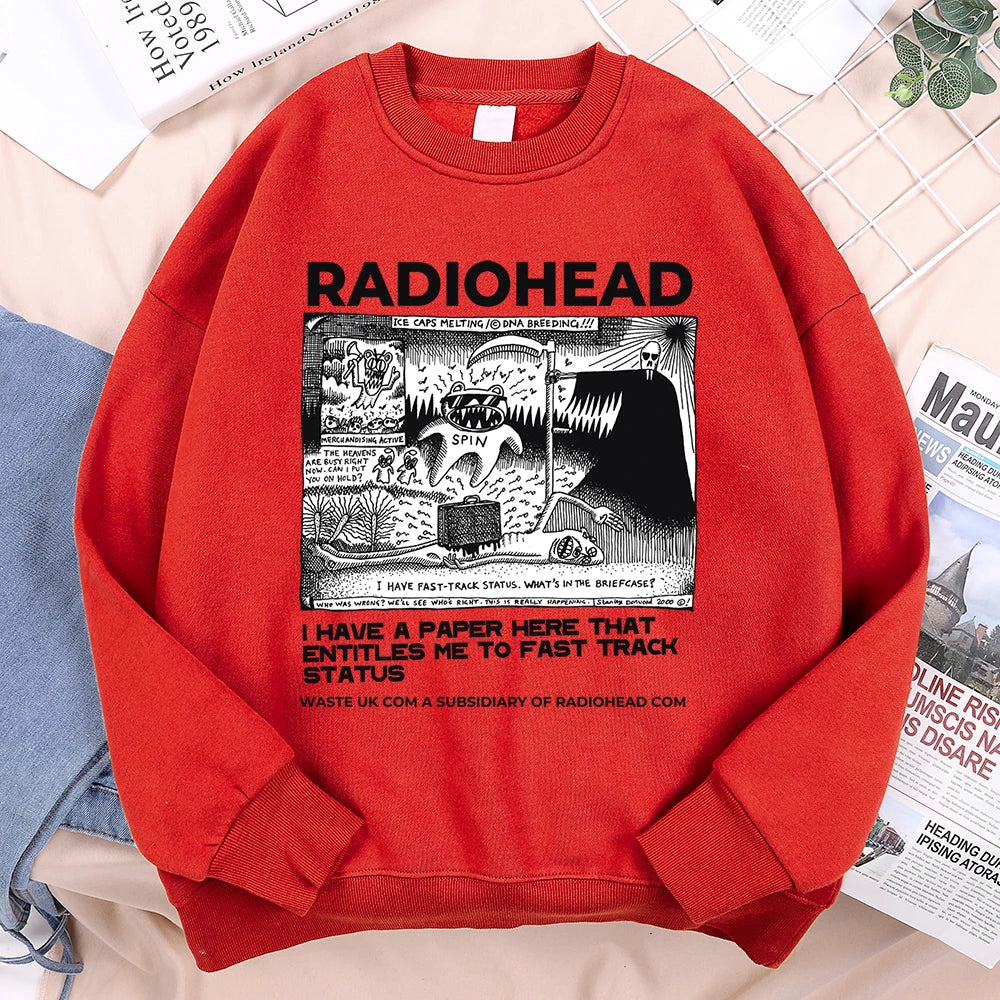 Funny Radiohead Print Clothing Men Women Hip Hop Loose Hoody Vintage Pullover Sweatshirt Autumn Fleece Fleece Pullover Couple