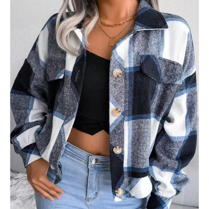 Autumn Plaid Jacket Women Loose Checkered Jacket Female 2024 Winter Fashion Short Coats Thick Warm Shirt Jackets High Street