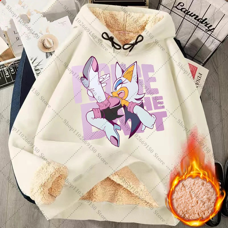 Sonics Winter Warm Thick Hoodies Adult Anime Printed Pullover Men Fashion Casual Clothing Women Cartoon Cute Clothes Gifts 2025