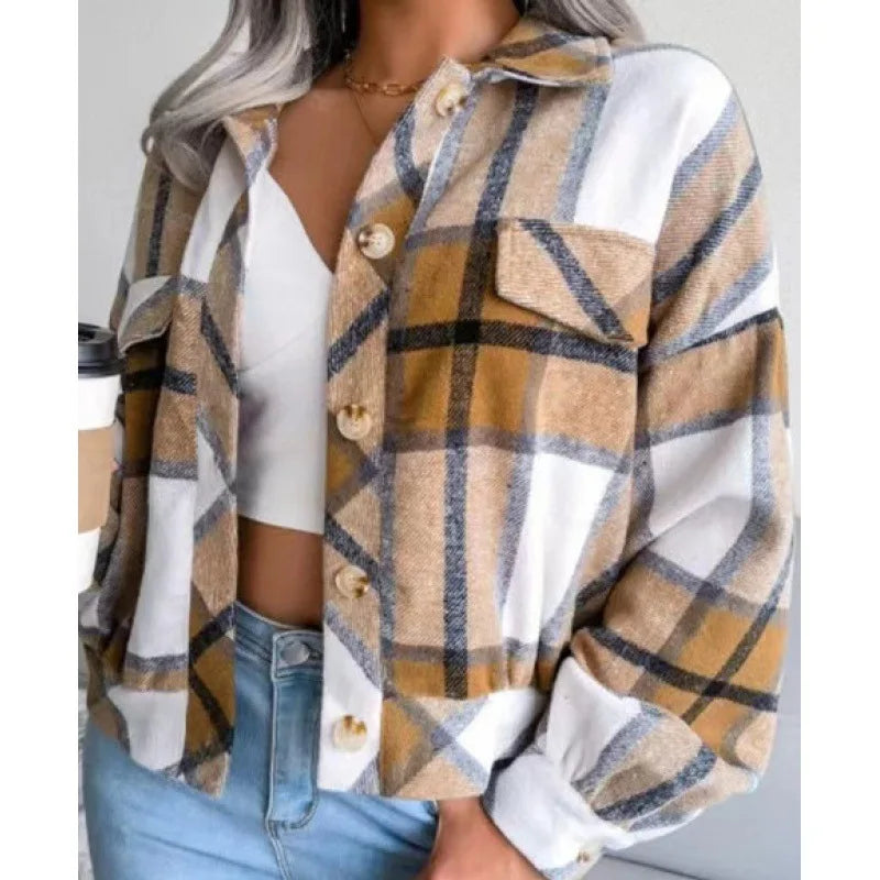 Autumn Plaid Jacket Women Loose Checkered Jacket Female 2024 Winter Fashion Short Coats Thick Warm Shirt Jackets High Street