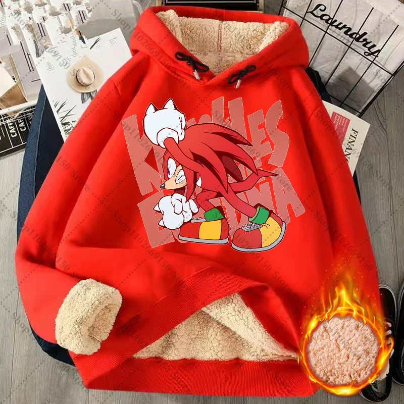 Sonics Winter Warm Thick Hoodies Adult Anime Printed Pullover Men Fashion Casual Clothing Women Cartoon Cute Clothes Gifts 2025