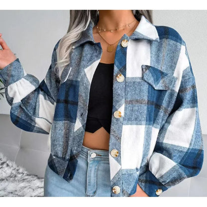 Autumn Plaid Jacket Women Loose Checkered Jacket Female 2024 Winter Fashion Short Coats Thick Warm Shirt Jackets High Street