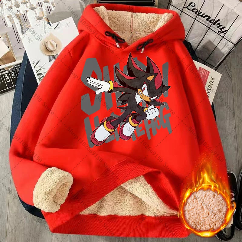 Sonics Winter Warm Thick Hoodies Adult Anime Printed Pullover Men Fashion Casual Clothing Women Cartoon Cute Clothes Gifts 2025