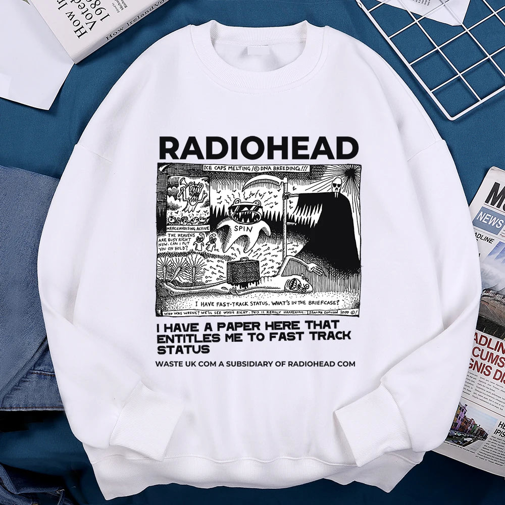 Funny Radiohead Print Clothing Men Women Hip Hop Loose Hoody Vintage Pullover Sweatshirt Autumn Fleece Fleece Pullover Couple