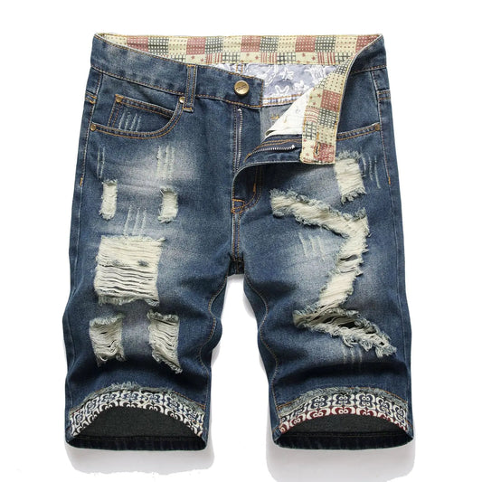 Mens Destroyed Jean Shorts Washed Vintage Ripped Denim Shorts Retro Style Y2K Streetwear Summer Short Jeans Mens Shorts Jean Shorts for Men Cargo Shorts Mens Shorts(Dark Blue40)