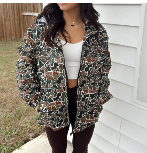 Camouflage Long Sleeve Zipper Rain Jacket Women