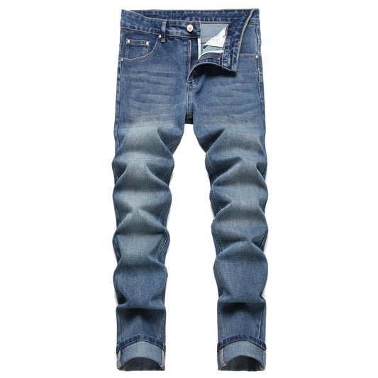 LZLER Men Jeans Slim Fit Casual Straight Leg Denim Pants(964-1-38Grey Blue)