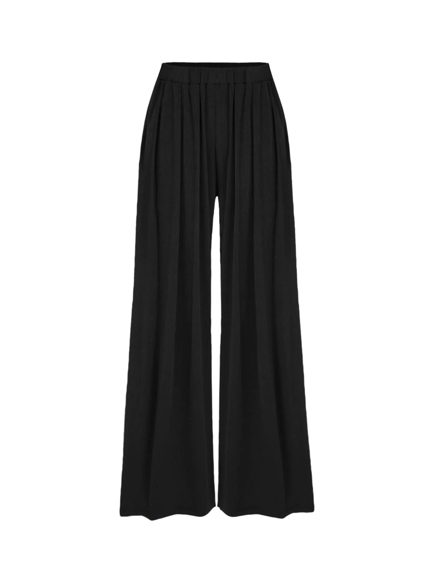 CIDER Wide Leg Palazzo Pants for Women with Pockets Elastic Business Causal Pants Women Summer for Beach Travel Trousers Black