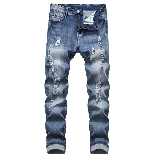 LAMKUKU Mens Ripped Jeans Slim Fit Casual Distressed Denim Pants(28Blue7510-7)