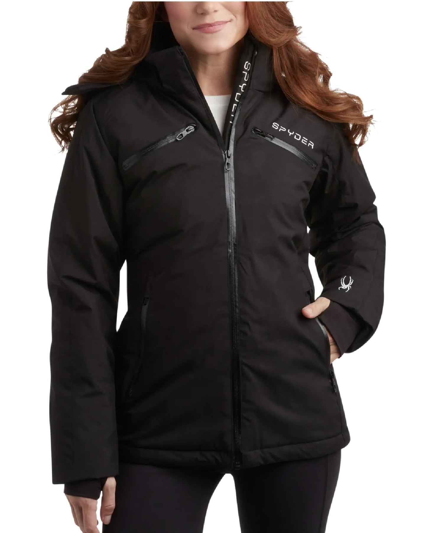 Spyder Womens Snow Jacket - Color Block Quilted Jacket with Detachable Hood - Weatherproof Winter Jacket for Women (S-XL) Black Small