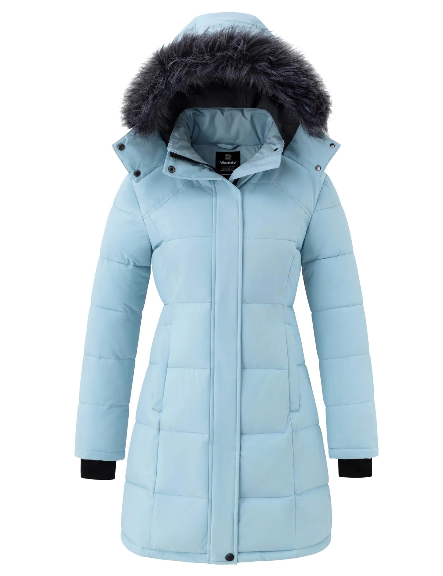 wantdo Womens Waterproof Winter Puffer Coat Long Hooded Winter Jacket Parka Light Blue XL